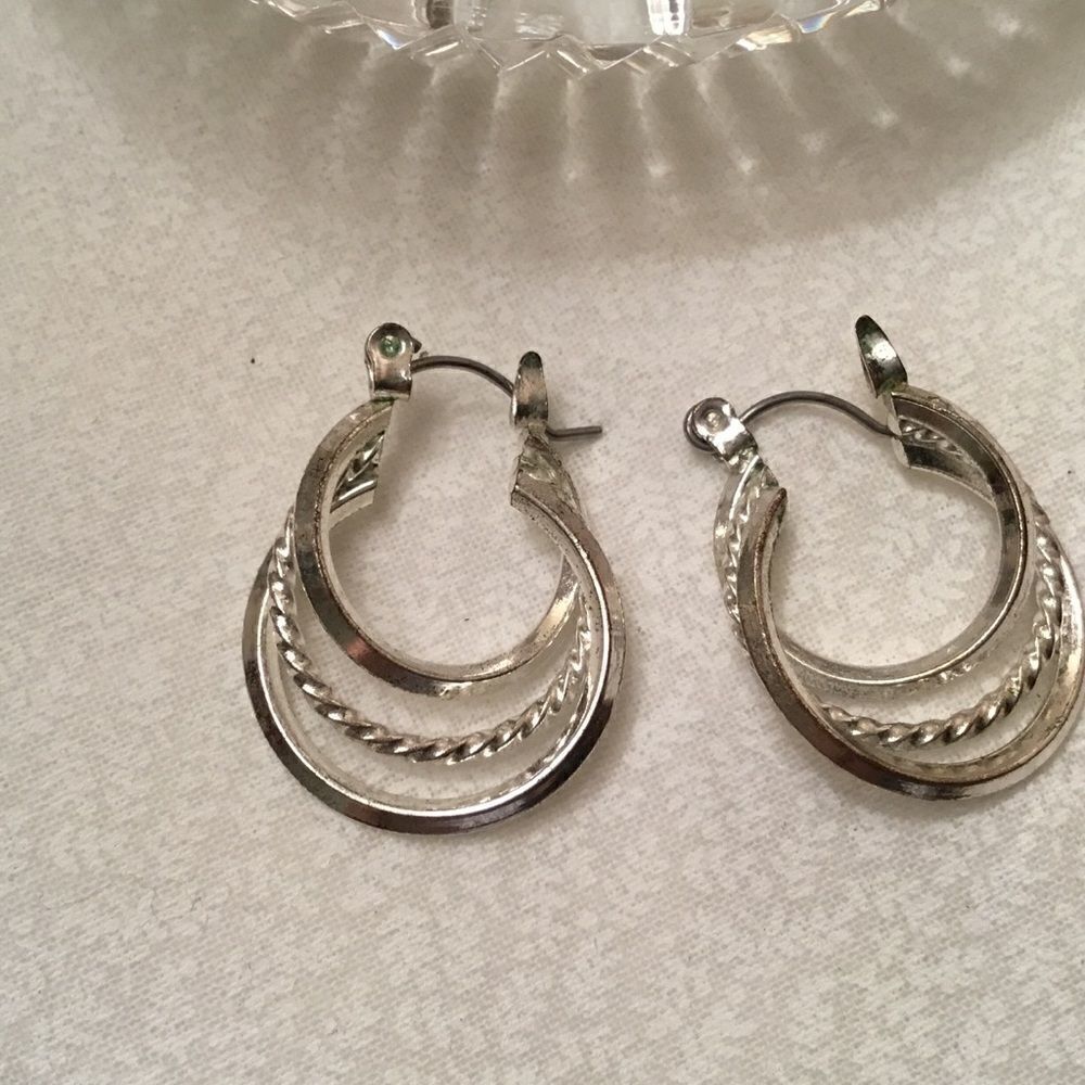 Silvertone Triple Hoop Earrings